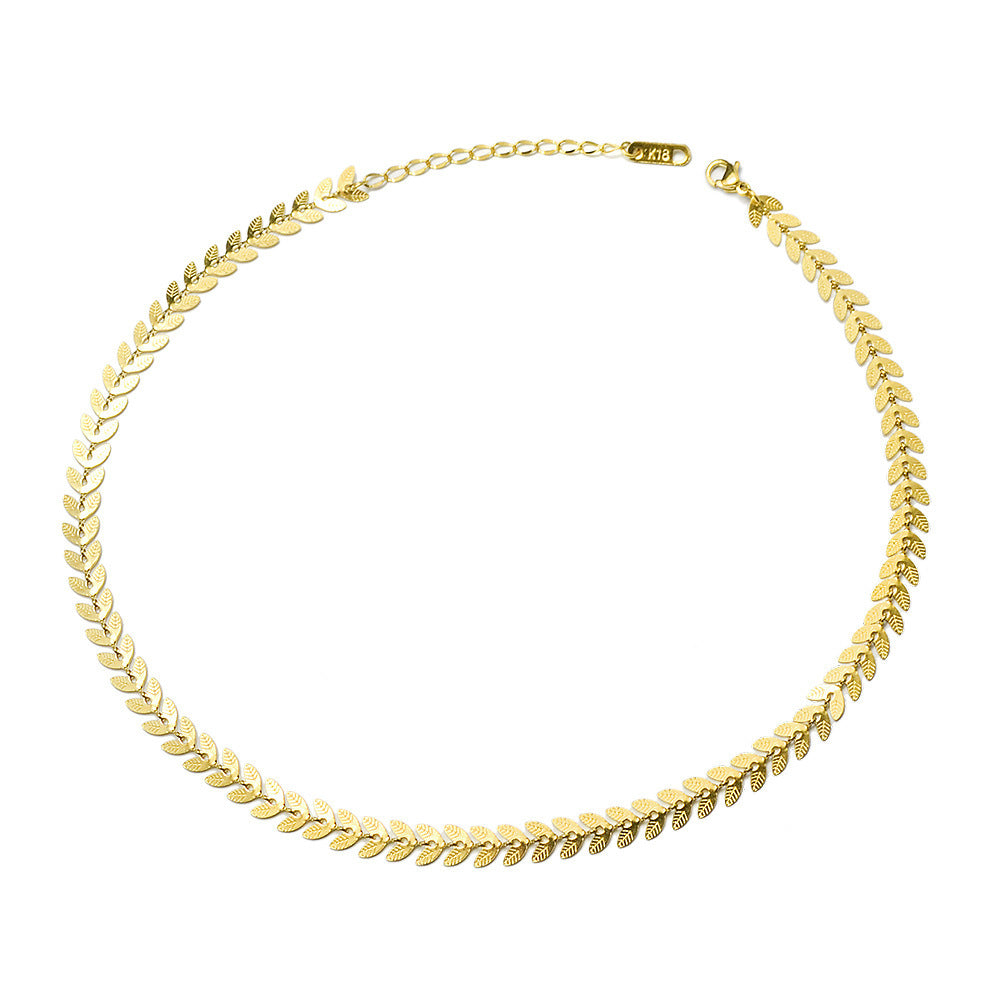 Ins European And American Wheat Leaves Phoenix Tail Necklace Pearl Earrings Jewelry Titanium Steel Plated 18K Gold Color Protection