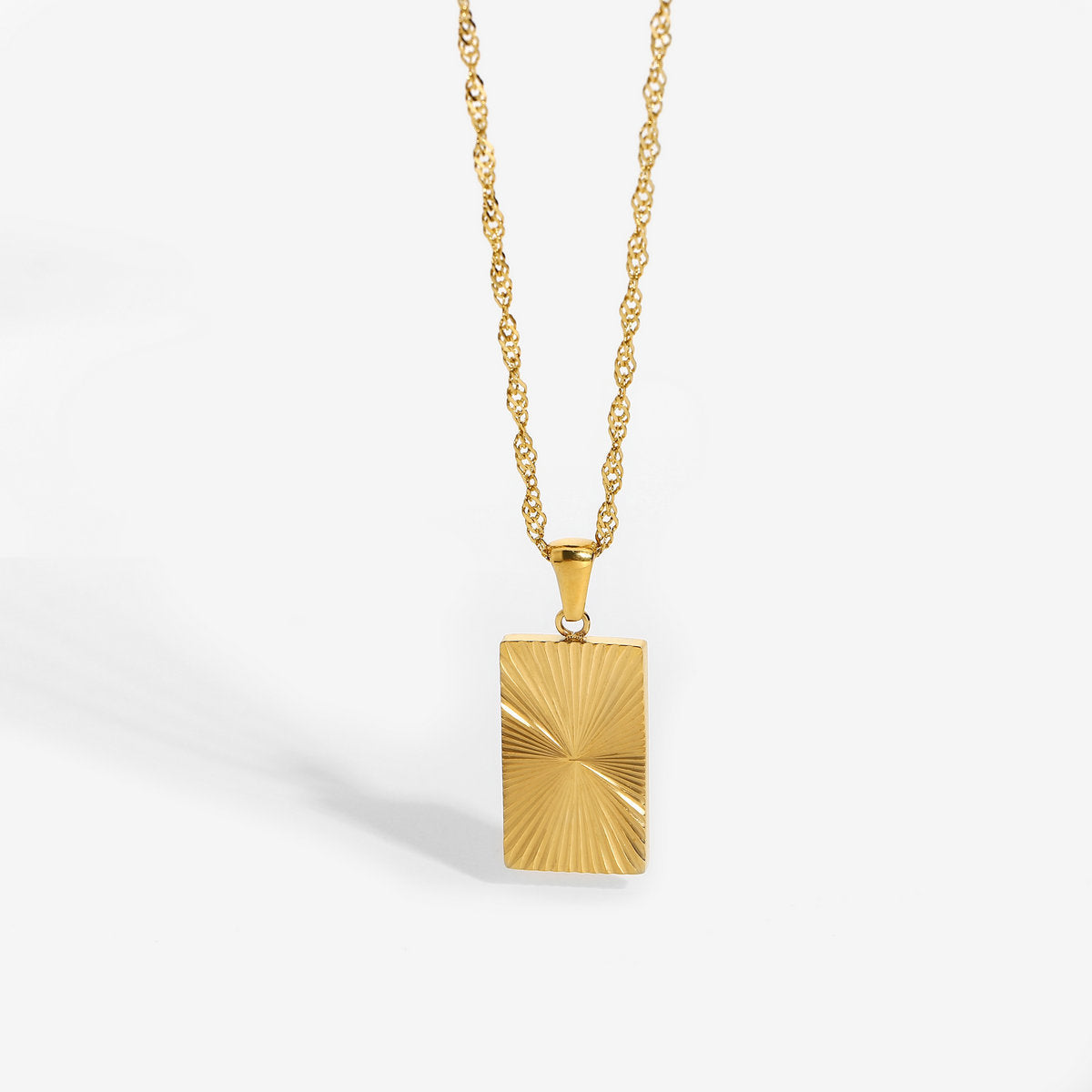 New Sunshine Coin Necklace 18K Gold Plated 316L Stainless Steel Rectangular Pendant