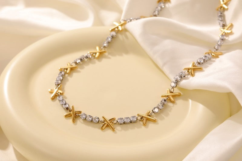 Titanium Steel White Zircon Bracelet Gold Plating Full Polishing
