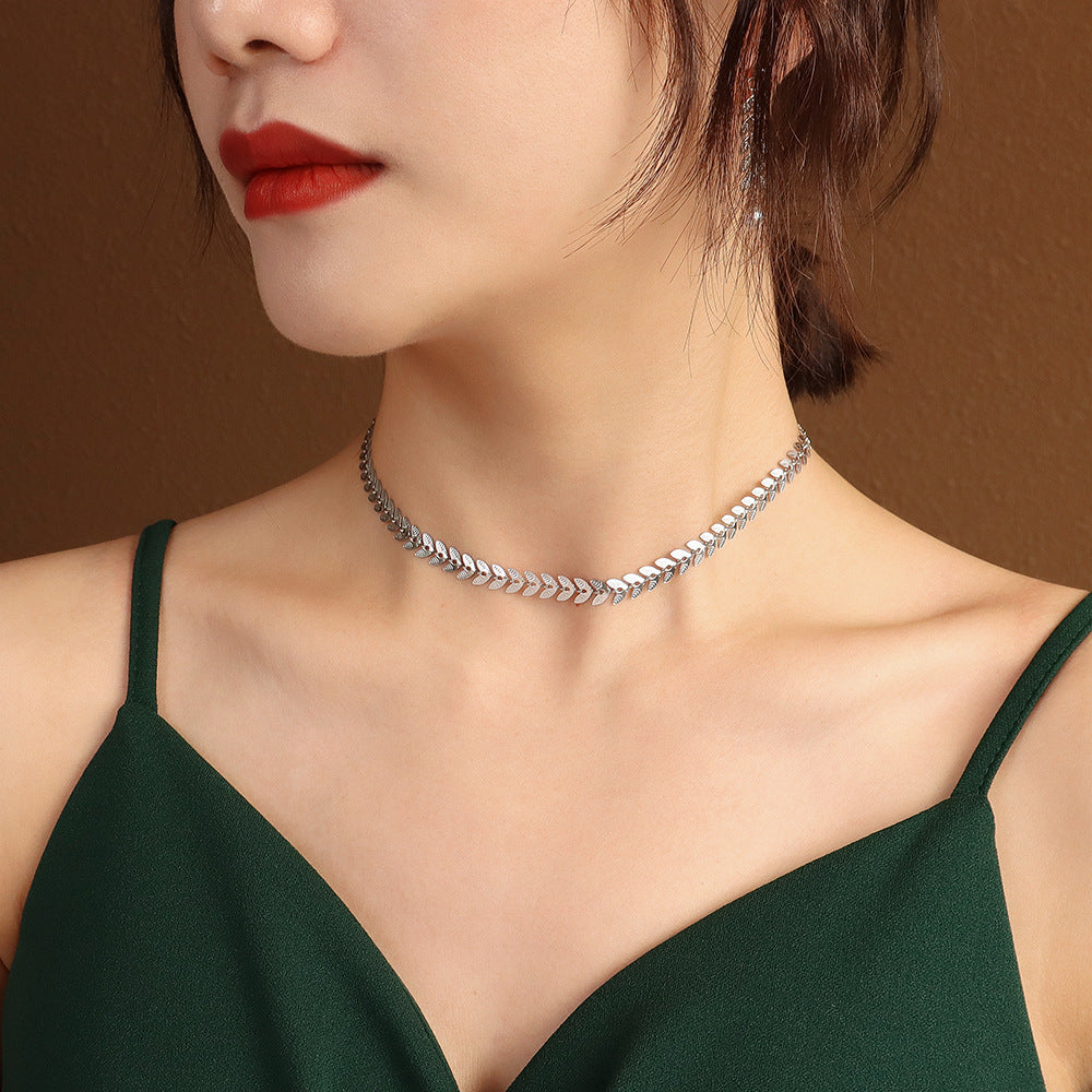 Ins European And American Wheat Leaves Phoenix Tail Necklace Pearl Earrings Jewelry Titanium Steel Plated 18K Gold Color Protection