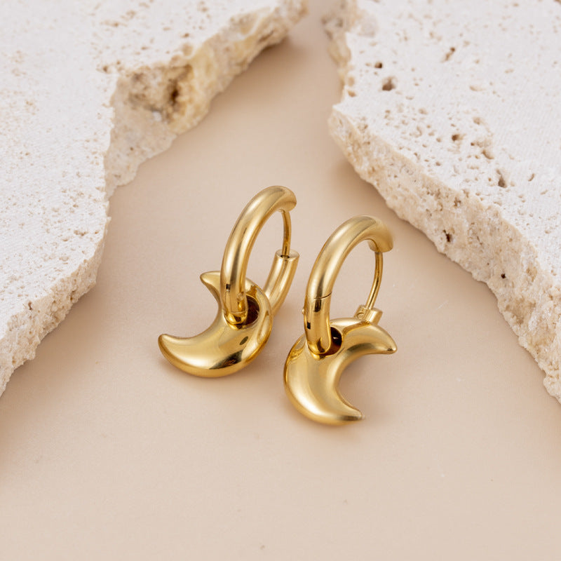 Titanium Steel Lovely Star Moon Ball Gold-plated Earrings Stainless Steel