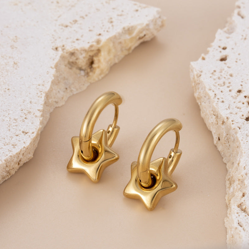 Titanium Steel Lovely Star Moon Ball Gold-plated Earrings Stainless Steel