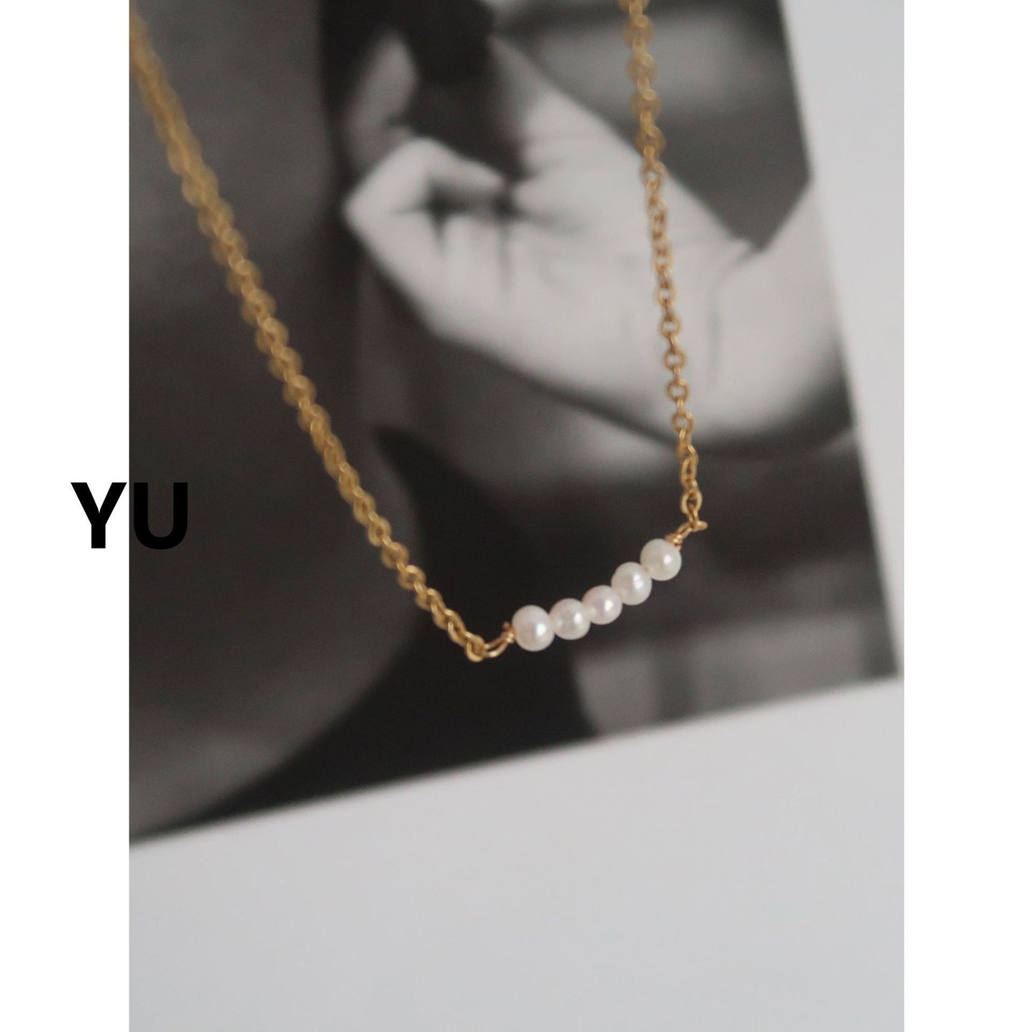 Natural Rice Grain Pearl Simplicity Titanium Steel Necklace