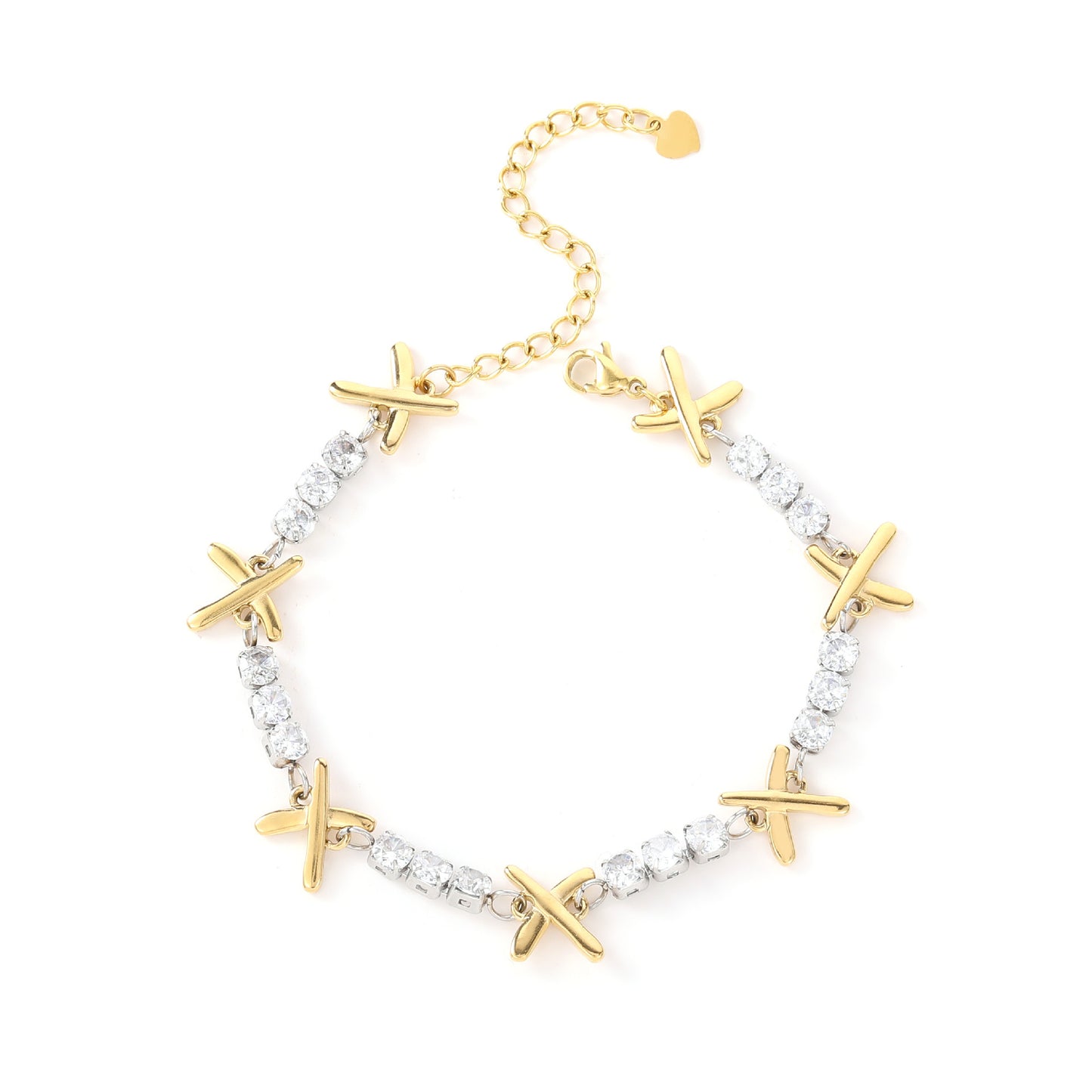 Titanium Steel White Zircon Bracelet Gold Plating Full Polishing