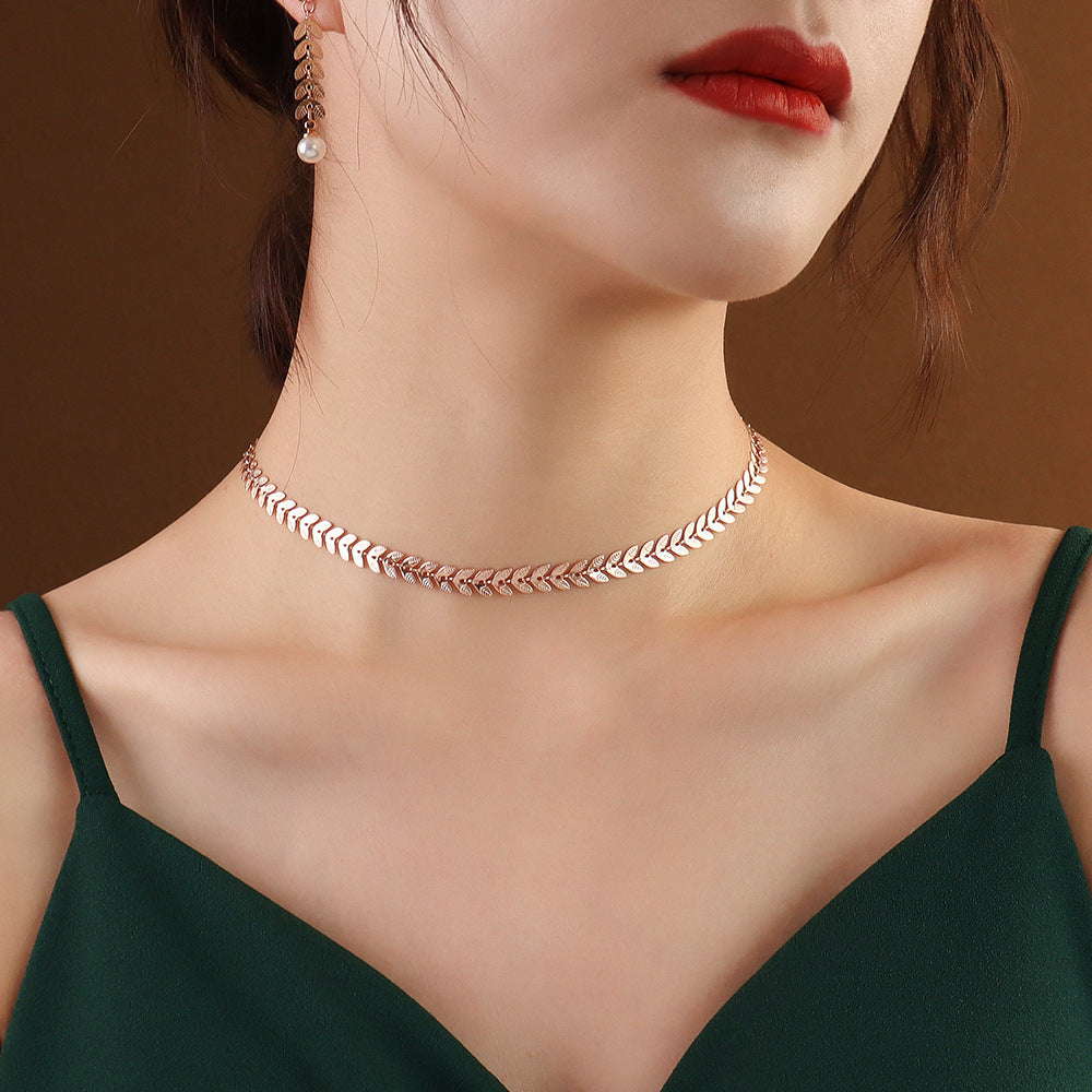Ins European And American Wheat Leaves Phoenix Tail Necklace Pearl Earrings Jewelry Titanium Steel Plated 18K Gold Color Protection