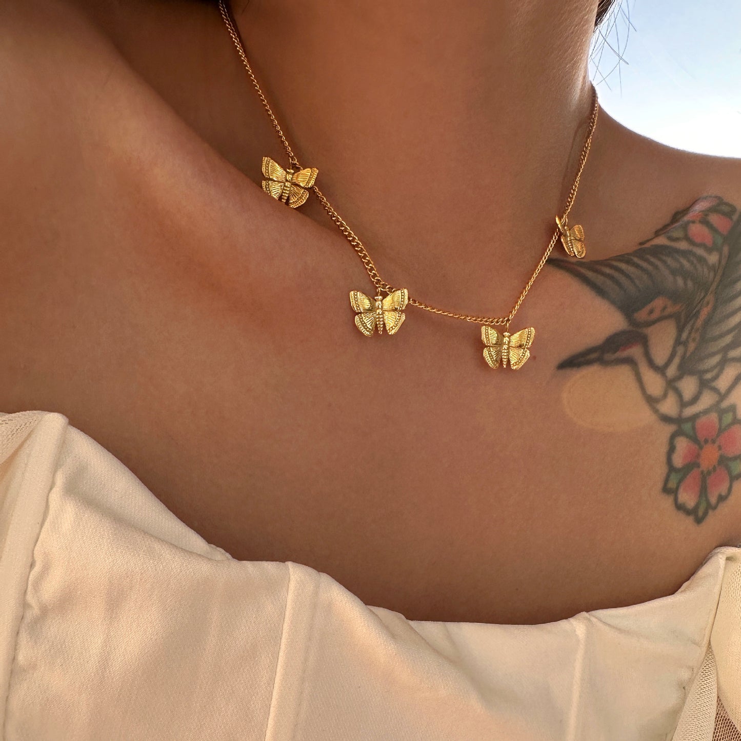 Titanium Steel Butterfly Necklace Bracelet Set