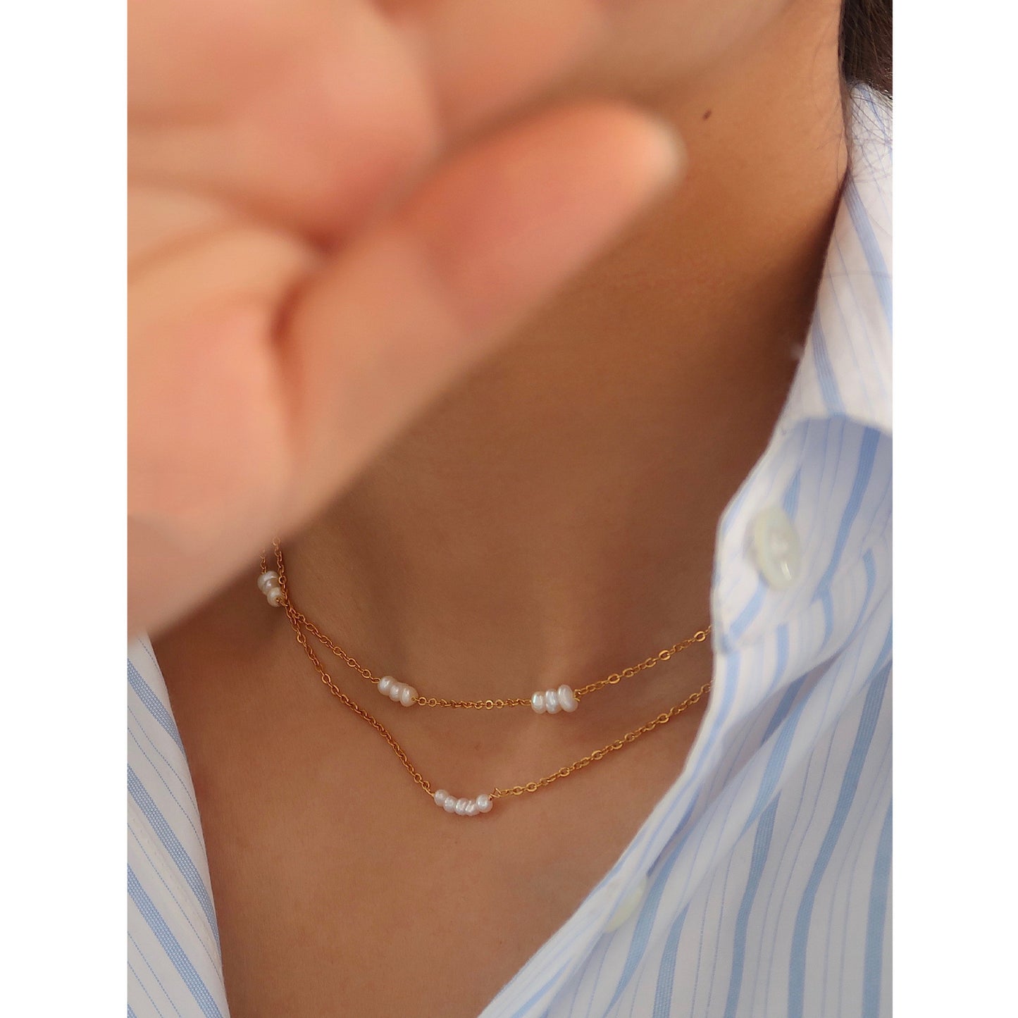 Natural Rice Grain Pearl Simplicity Titanium Steel Necklace