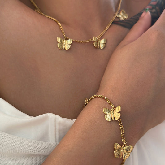 Titanium Steel Butterfly Necklace Bracelet Set
