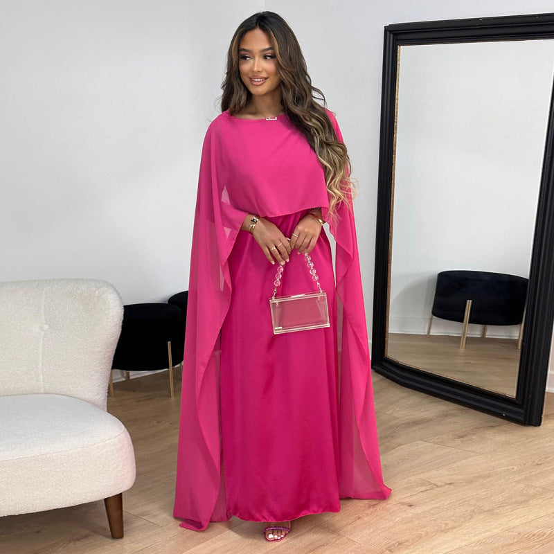 Round Neck Loose Big Hem Robe Chiffon Dress