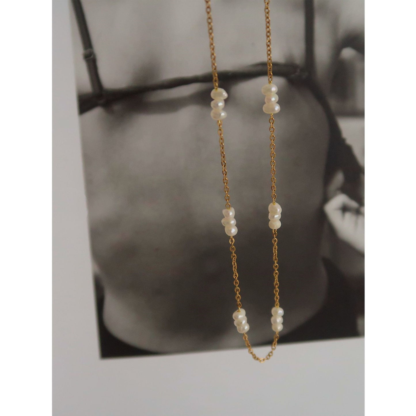 Natural Rice Grain Pearl Simplicity Titanium Steel Necklace