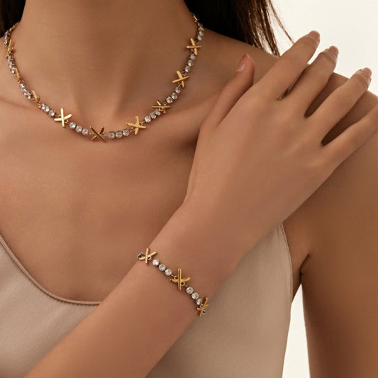 Titanium Steel White Zircon Bracelet Gold Plating Full Polishing