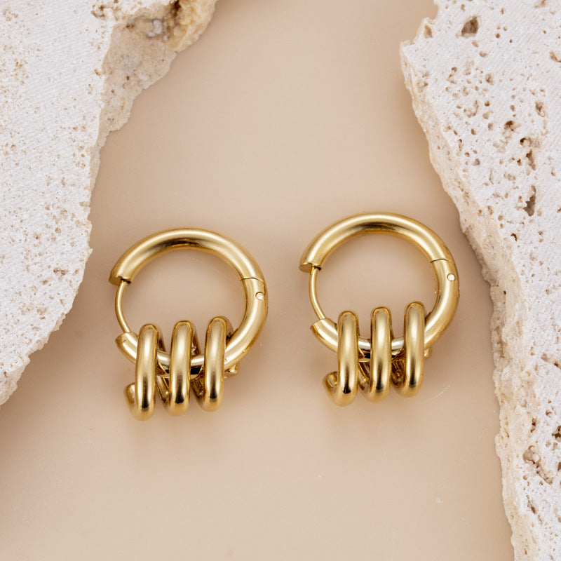 Titanium Steel Lovely Star Moon Ball Gold-plated Earrings Stainless Steel