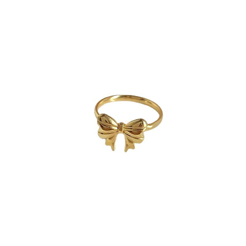 Bow Light Luxury Minority Design High-grade Gold Titanium Steel No Fading Ring For Women
