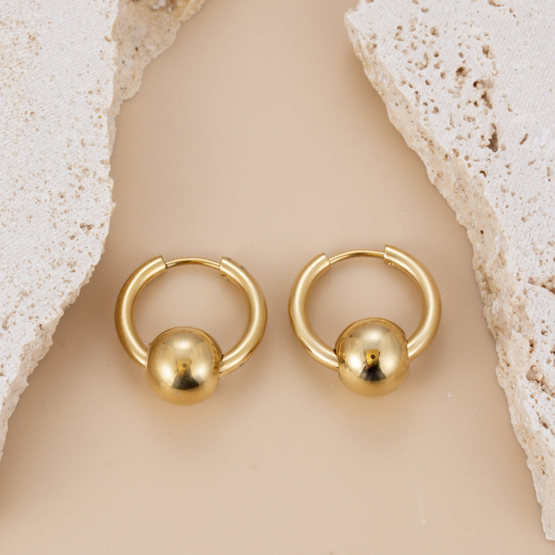 Titanium Steel Lovely Star Moon Ball Gold-plated Earrings Stainless Steel