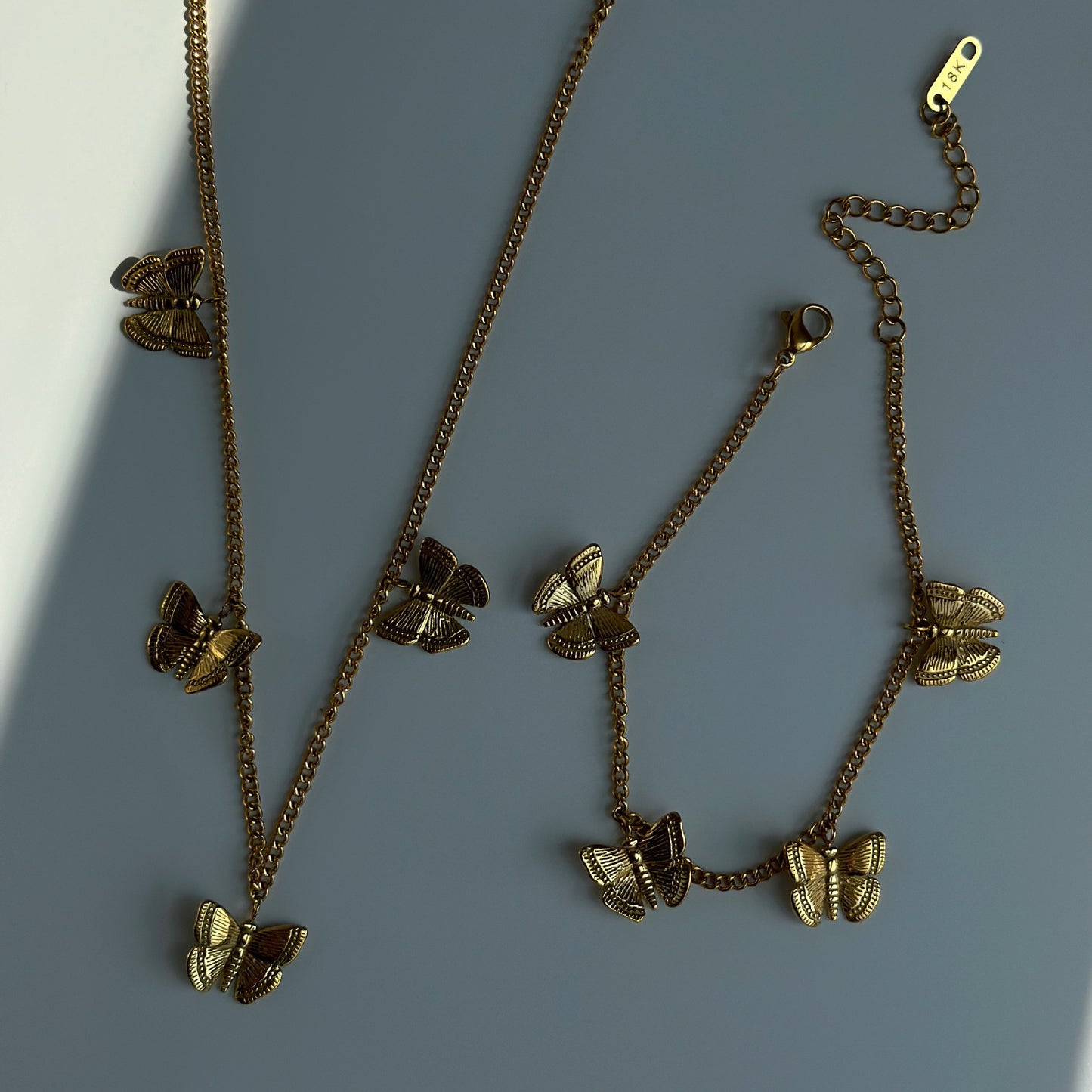 Titanium Steel Butterfly Necklace Bracelet Set