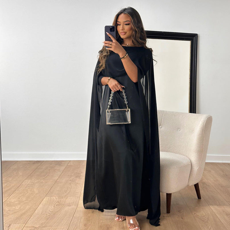 Round Neck Loose Big Hem Robe Chiffon Dress