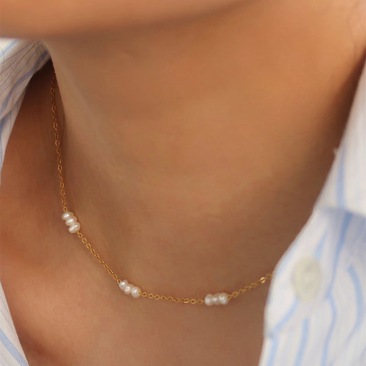 Natural Rice Grain Pearl Simplicity Titanium Steel Necklace