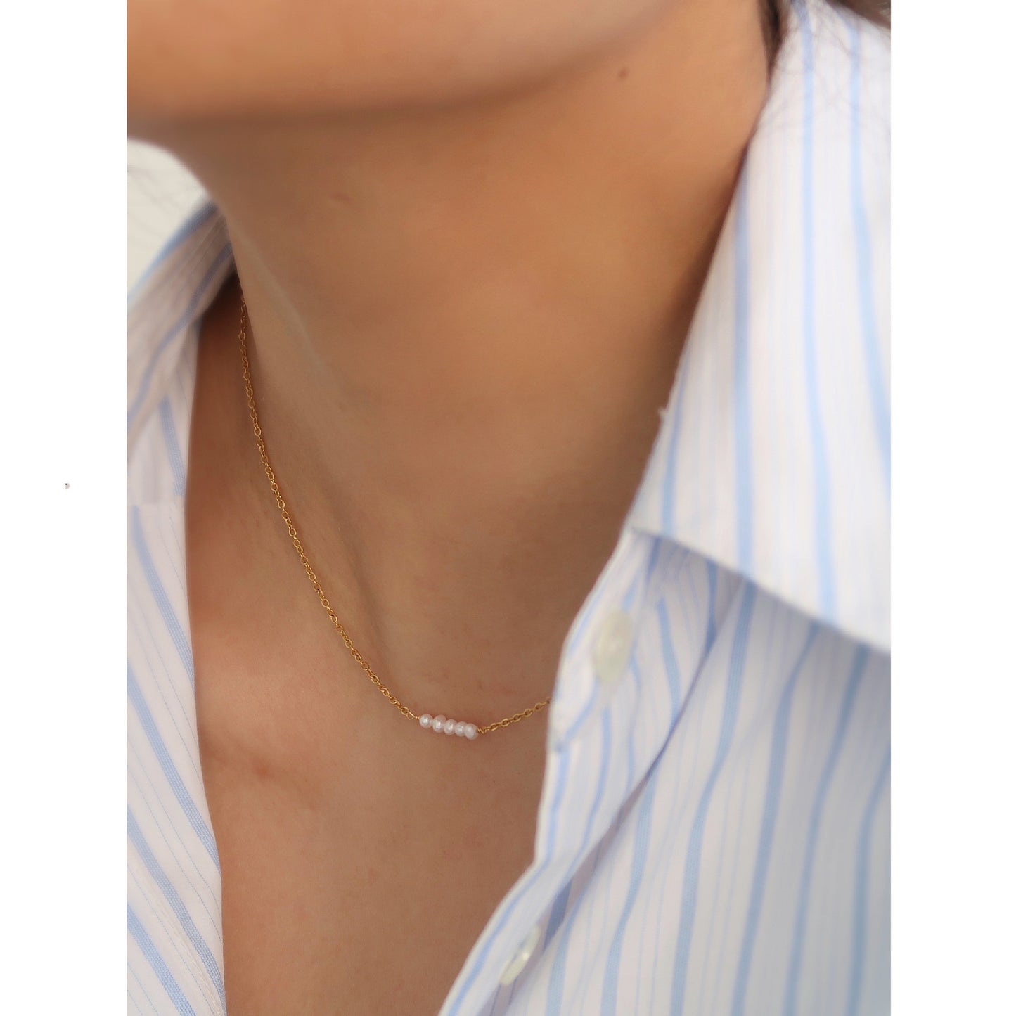 Natural Rice Grain Pearl Simplicity Titanium Steel Necklace