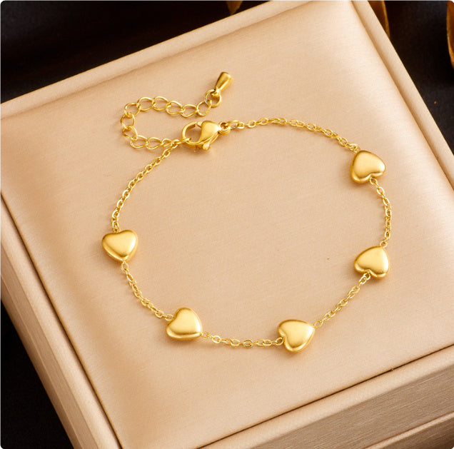 Sweet Elegance Small Love Titanium Steel Necklace Light Luxury Peach Heart Bracelet